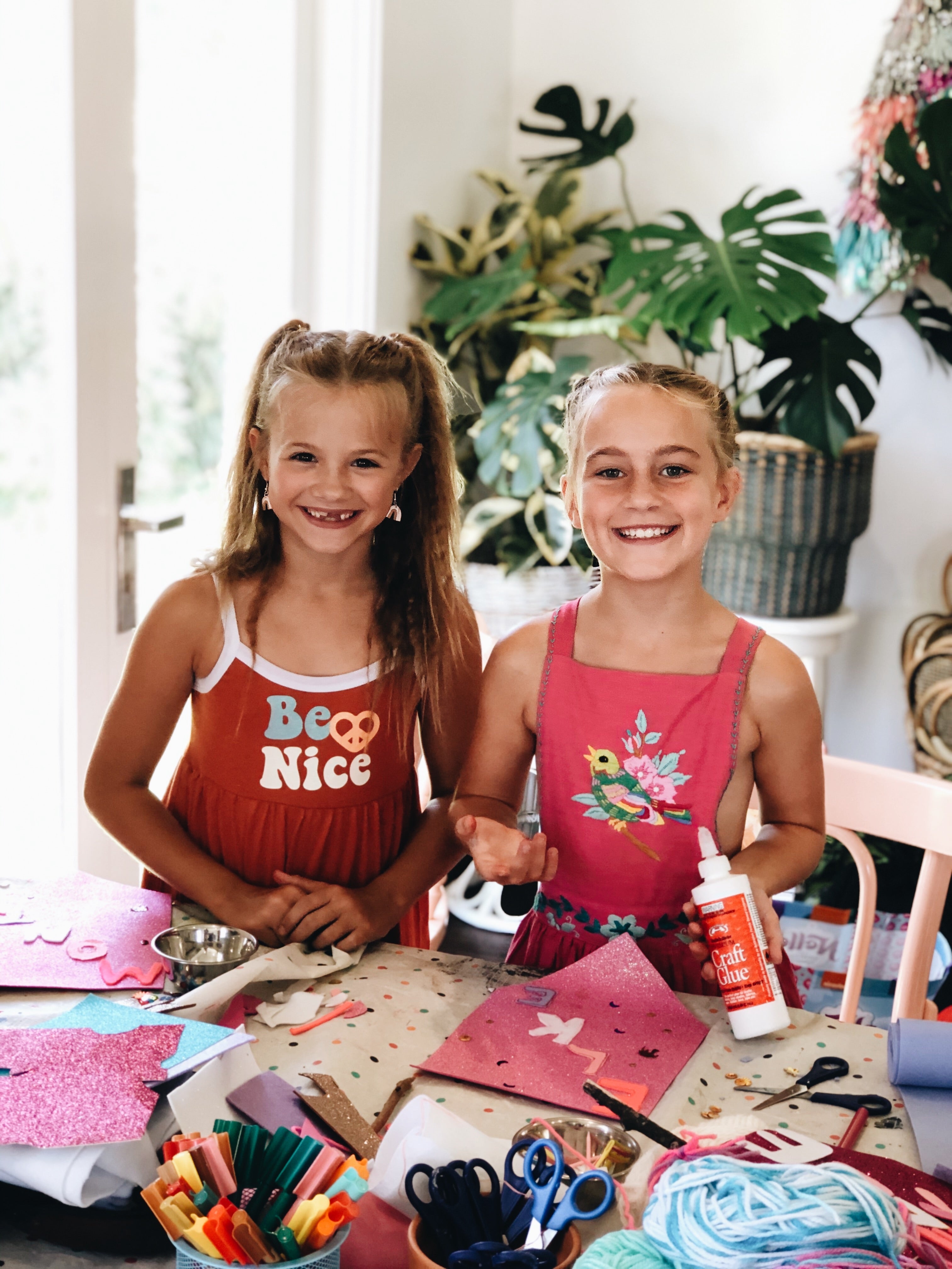 Two girls making cards at craft club Gold Coast