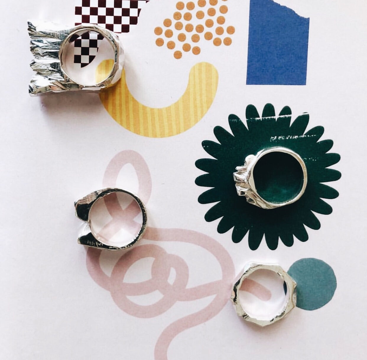 Beautiful handmade rings at waxed carved jewellery workshop